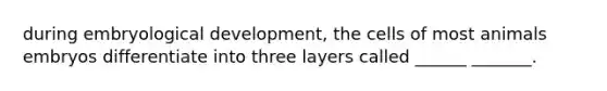 during embryological development, the cells of most animals embryos differentiate into three layers called ______ _______.
