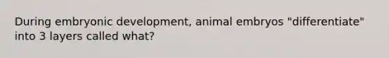 During embryonic development, animal embryos "differentiate" into 3 layers called what?