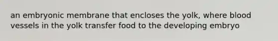 an embryonic membrane that encloses the yolk, where blood vessels in the yolk transfer food to the developing embryo