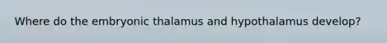 Where do the embryonic thalamus and hypothalamus develop?