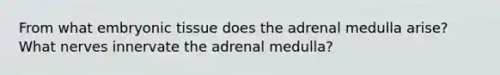 From what embryonic tissue does the adrenal medulla arise? What nerves innervate the adrenal medulla?