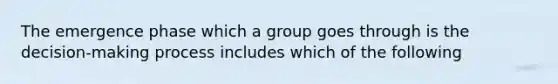 The emergence phase which a group goes through is the decision-making process includes which of the following