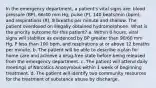 In the emergency department, a patient's vital signs are: blood pressure (BP), 66/40 mm Hg; pulse (P), 140 beats/min (bpm); and respirations (R), 8 breaths per minute and shallow. The patient overdosed on illegally obtained hydromorphone. What is the priority outcome for this patient? a. Within 8 hours, vital signs will stabilize as evidenced by BP greater than 90/60 mm Hg, P less than 100 bpm, and respirations at or above 12 breaths per minute. b. The patient will be able to describe a plan for home care and achieve a drug-free state before being released from the emergency department. c. The patient will attend daily meetings of Narcotics Anonymous within 1 week of beginning treatment. d. The patient will identify two community resources for the treatment of substance abuse by discharge.