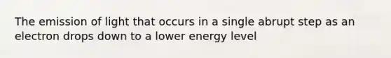 The emission of light that occurs in a single abrupt step as an electron drops down to a lower energy level