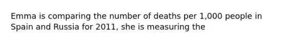 Emma is comparing the number of deaths per 1,000 people in Spain and Russia for 2011, she is measuring the