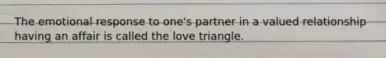 The emotional response to one's partner in a valued relationship having an affair is called the love triangle.