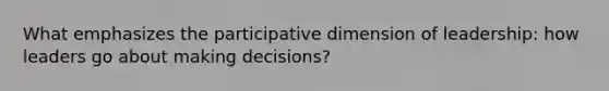 What emphasizes the participative dimension of leadership: how leaders go about making decisions?