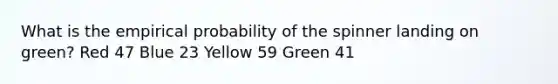 What is the empirical probability of the spinner landing on green? Red 47 Blue 23 Yellow 59 Green 41