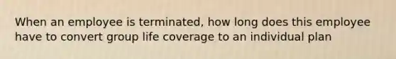 When an employee is terminated, how long does this employee have to convert group life coverage to an individual plan