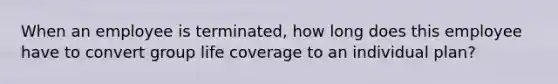 When an employee is terminated, how long does this employee have to convert group life coverage to an individual plan?