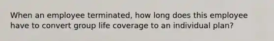 When an employee terminated, how long does this employee have to convert group life coverage to an individual plan?