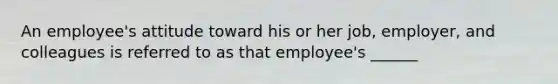 An employee's attitude toward his or her job, employer, and colleagues is referred to as that employee's ______