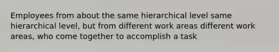 Employees from about the same hierarchical level same hierarchical level, but from different work areas different work areas, who come together to accomplish a task