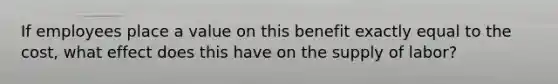 If employees place a value on this benefit exactly equal to the cost, what effect does this have on the supply of labor?