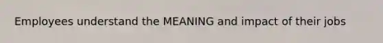 Employees understand the MEANING and impact of their jobs