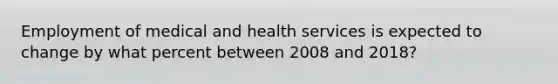 Employment of medical and health services is expected to change by what percent between 2008 and 2018?