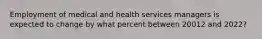 Employment of medical and health services managers is expected to change by what percent between 20012 and 2022?