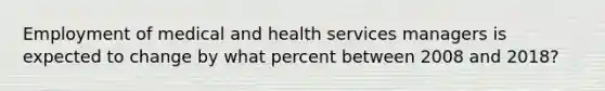 Employment of medical and health services managers is expected to change by what percent between 2008 and 2018?