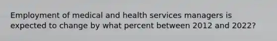 Employment of medical and health services managers is expected to change by what percent between 2012 and 2022?