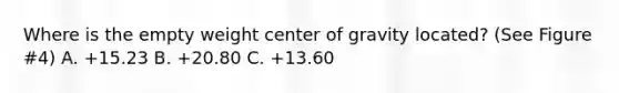 Where is the empty weight center of gravity located? (See Figure #4) A. +15.23 B. +20.80 C. +13.60