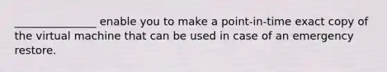 _______________ enable you to make a point-in-time exact copy of the virtual machine that can be used in case of an emergency restore.