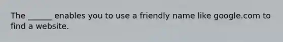 The ______ enables you to use a friendly name like google.com to find a website.