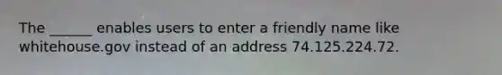 The ______ enables users to enter a friendly name like whitehouse.gov instead of an address 74.125.224.72.