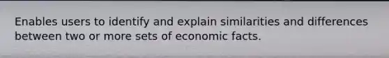 Enables users to identify and explain similarities and differences between two or more sets of economic facts.