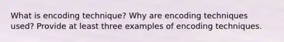 What is encoding technique? Why are encoding techniques used? Provide at least three examples of encoding techniques.