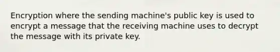 Encryption where the sending machine's public key is used to encrypt a message that the receiving machine uses to decrypt the message with its private key.