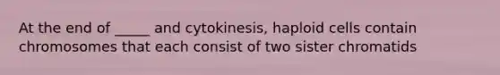 At the end of _____ and cytokinesis, haploid cells contain chromosomes that each consist of two sister chromatids