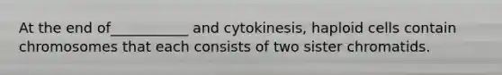 At the end of___________ and cytokinesis, haploid cells contain chromosomes that each consists of two sister chromatids.