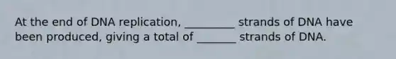 At the end of DNA replication, _________ strands of DNA have been produced, giving a total of _______ strands of DNA.