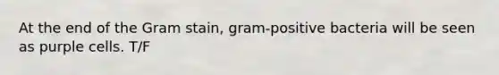 At the end of the Gram stain, gram-positive bacteria will be seen as purple cells. T/F