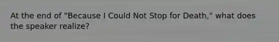 At the end of "Because I Could Not Stop for Death," what does the speaker realize?