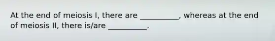 At the end of meiosis I, there are __________, whereas at the end of meiosis II, there is/are __________.