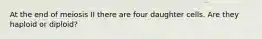 At the end of meiosis II there are four daughter cells. Are they haploid or diploid?