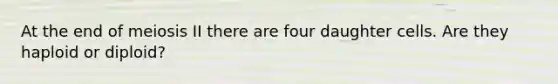 At the end of meiosis II there are four daughter cells. Are they haploid or diploid?