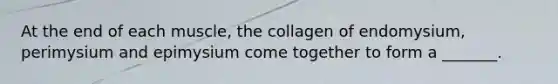 At the end of each muscle, the collagen of endomysium, perimysium and epimysium come together to form a _______.