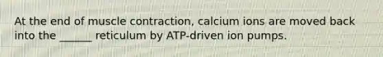 At the end of muscle contraction, calcium ions are moved back into the ______ reticulum by ATP-driven ion pumps.