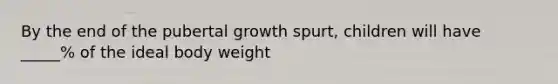 By the end of the pubertal growth spurt, children will have _____% of the ideal body weight