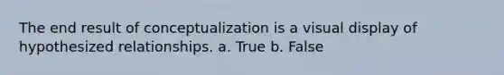 The end result of conceptualization is a visual display of hypothesized relationships. a. True b. False