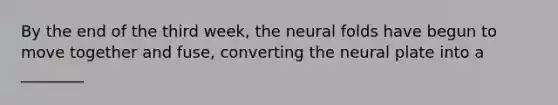 By the end of the third week, the neural folds have begun to move together and fuse, converting the neural plate into a ________