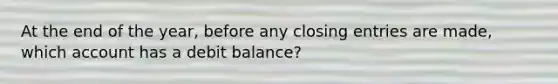 At the end of the year, before any closing entries are made, which account has a debit balance?