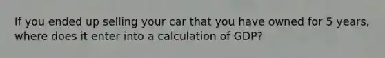 If you ended up selling your car that you have owned for 5 years, where does it enter into a calculation of GDP?