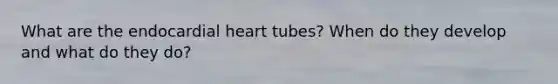 What are the endocardial heart tubes? When do they develop and what do they do?