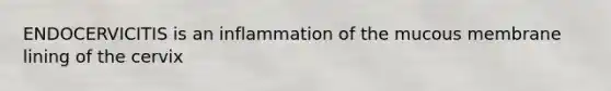 ENDOCERVICITIS is an inflammation of the mucous membrane lining of the cervix