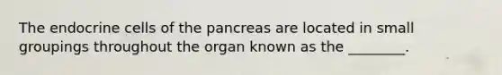 The endocrine cells of the pancreas are located in small groupings throughout the organ known as the ________.