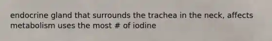 endocrine gland that surrounds the trachea in the neck, affects metabolism uses the most # of iodine