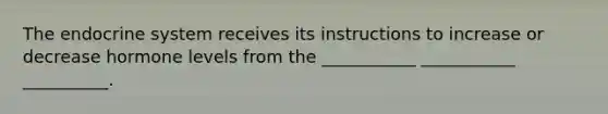 The endocrine system receives its instructions to increase or decrease hormone levels from the ___________ ___________ __________.